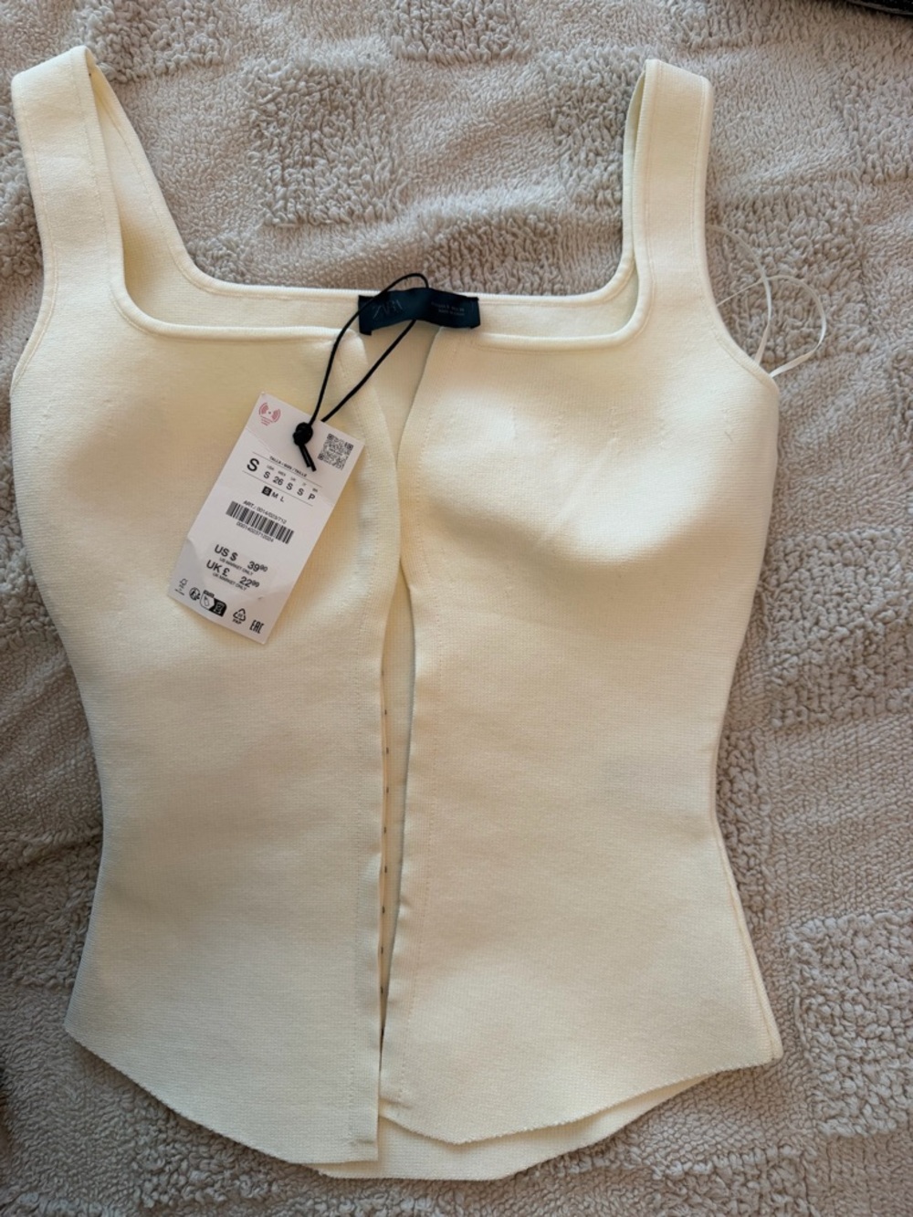 Zara Cream Textured Square-Neck Tank